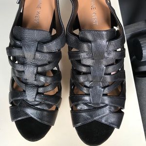 Nine West Black Wedge Sandals